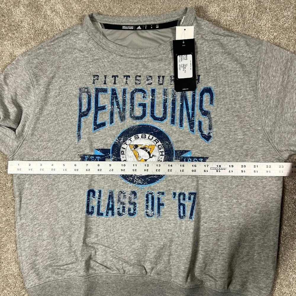 Adidas Mens Medium Heather Gray Pittsburgh Penguins Alternate NHL Sweatshirt NWT